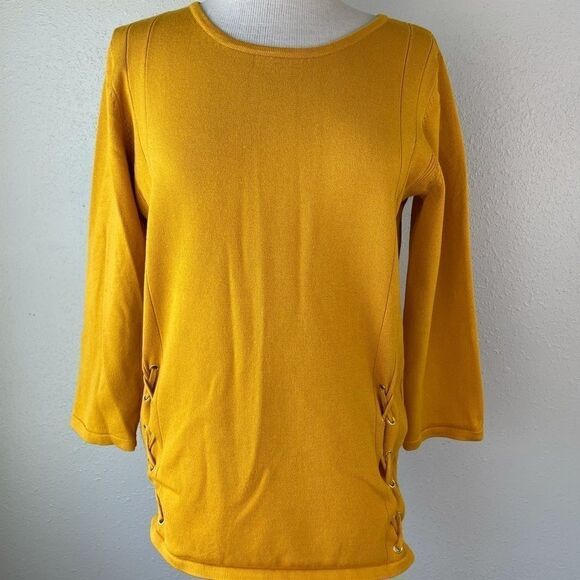 BYdesign Yellow 3/4 Sleeve Top Size L EUC - Picture 1 of 6
